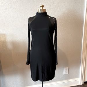 Vintage Carabella Illusion Sleeve Rhinestone Cocktail Party Dress | Sexy Sz. L